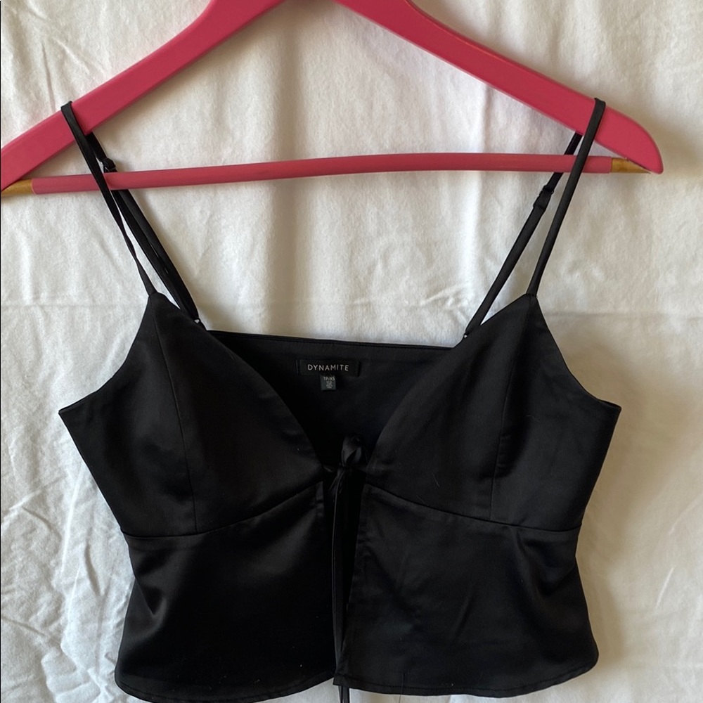 Dynamite Black Satin Camisole Crop Top
